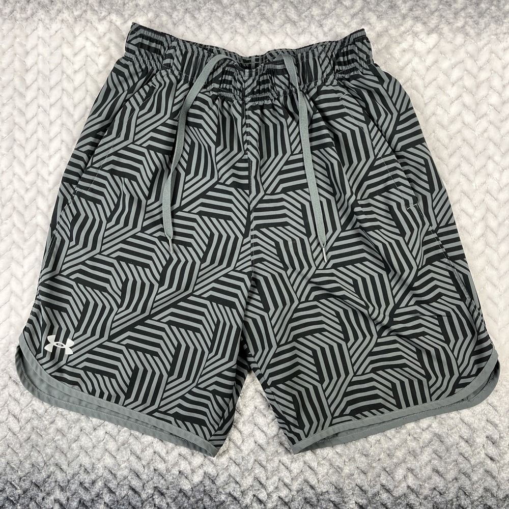 Under Armour Shorts Mens M Black Gry Geometric HIIT Woven GeoTessa Shorts UA